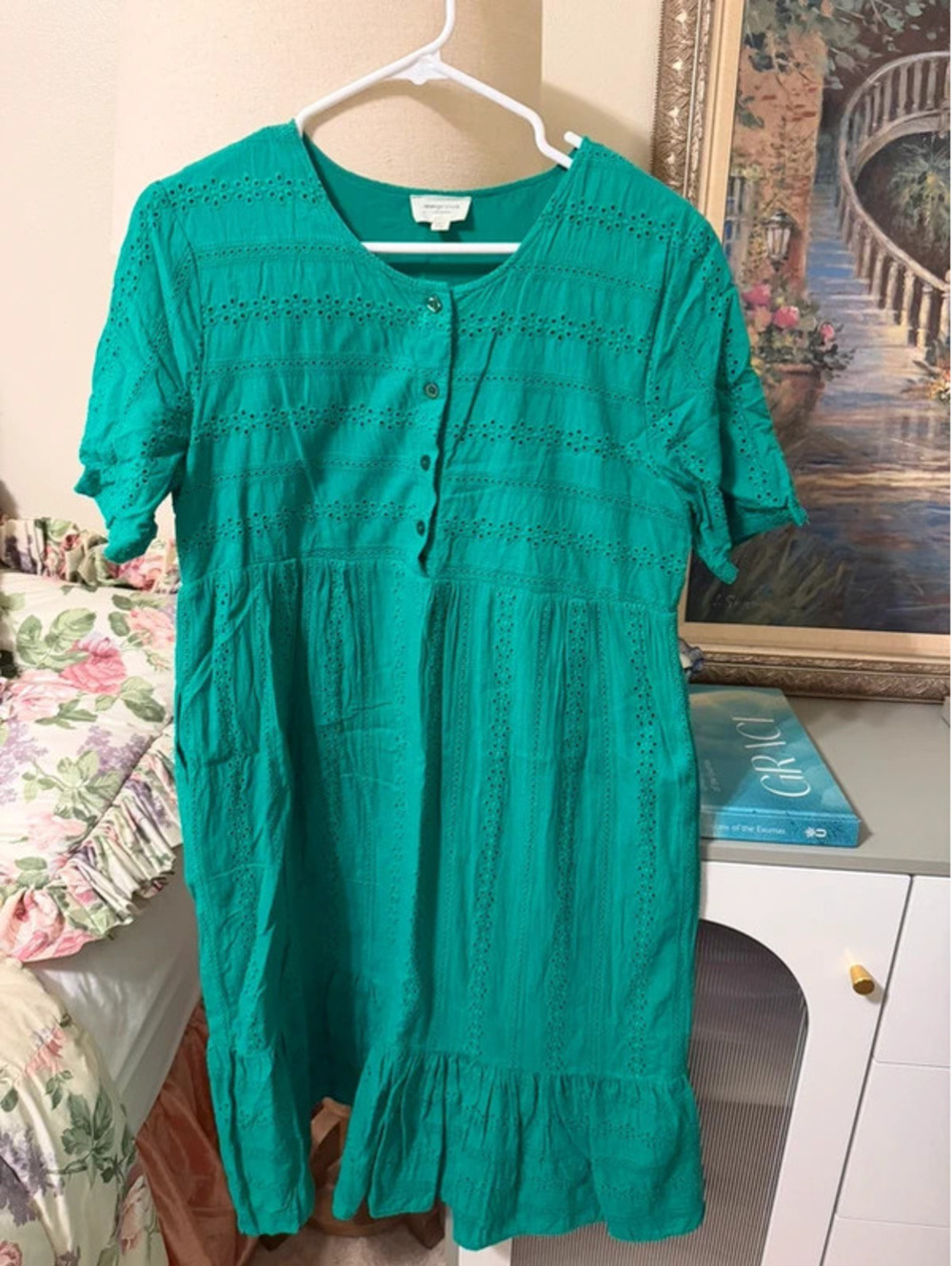 Orange Creek Los Angeles Emerald Green Eyelet Dress Cottagecore Eyelet Modest